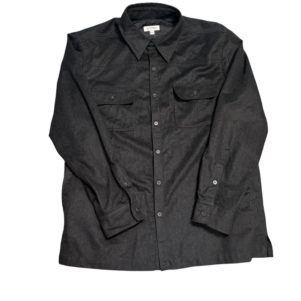 Kinross Cashmere Shirt Jacket Mens XL Black Button Up Flap Pockets Shacket 100%